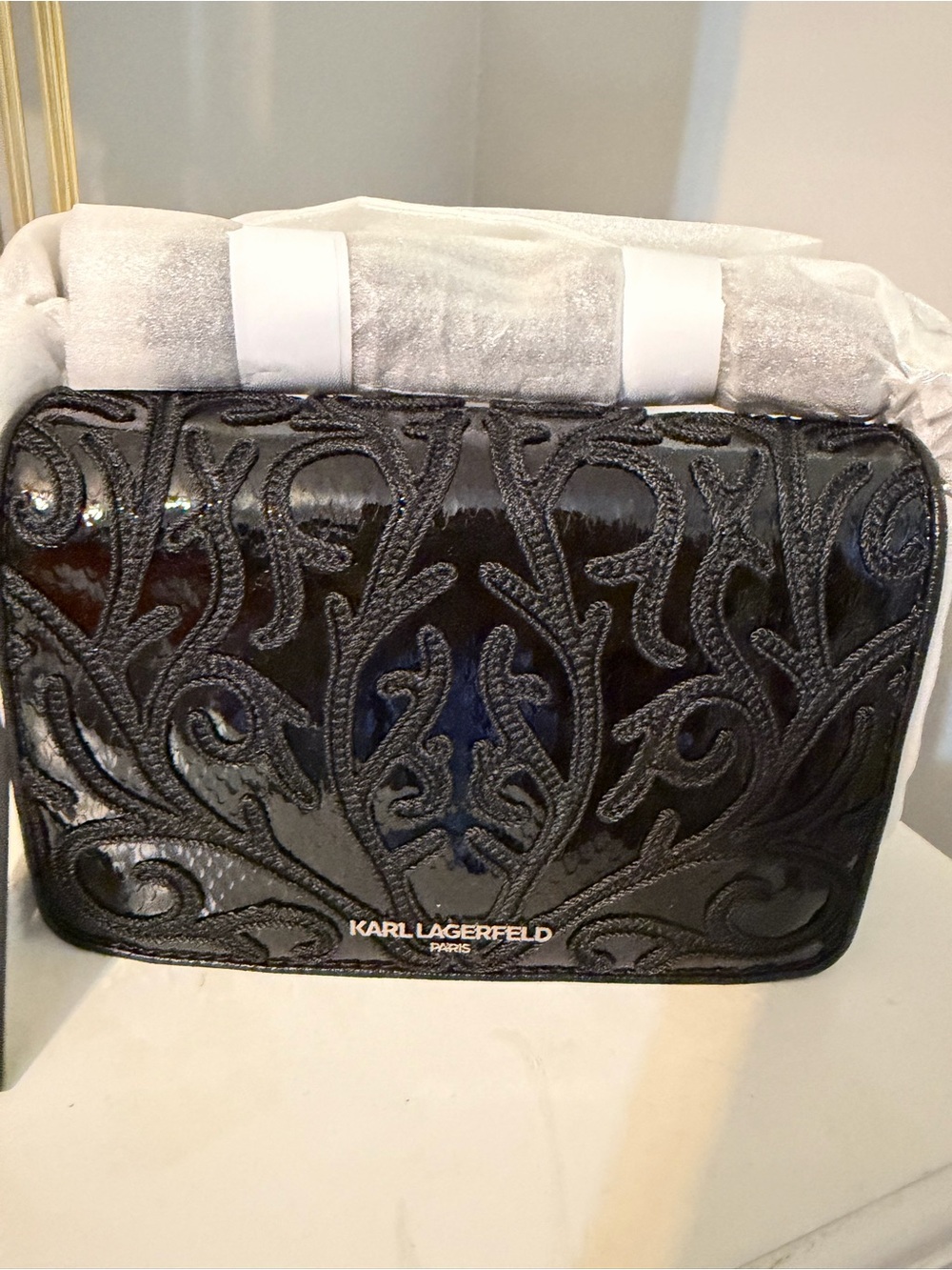 Karl Lagerfeld Black Glossy Embossed Crossbody Bag